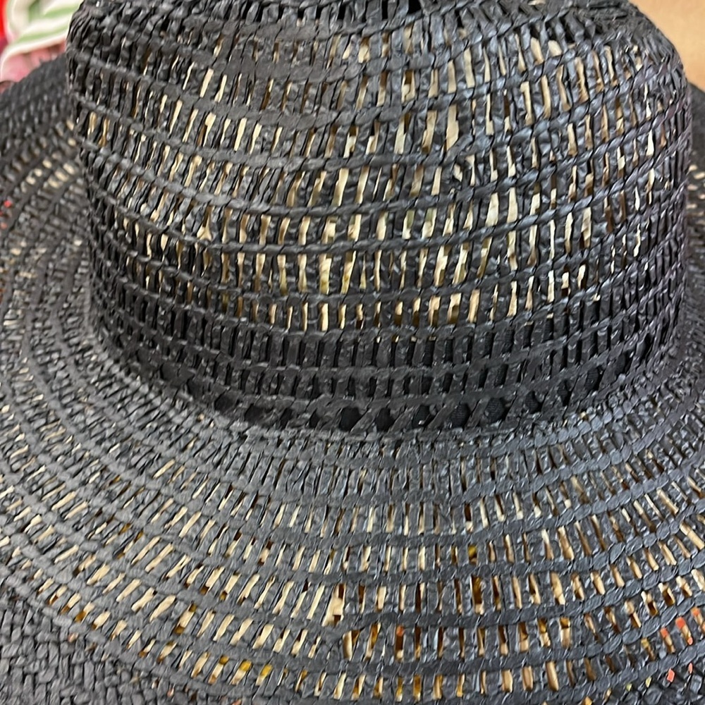 Anthropologie Wyeth Geo Open Weave rancher Stylish Black Woven Hat - Picture 3 of 7